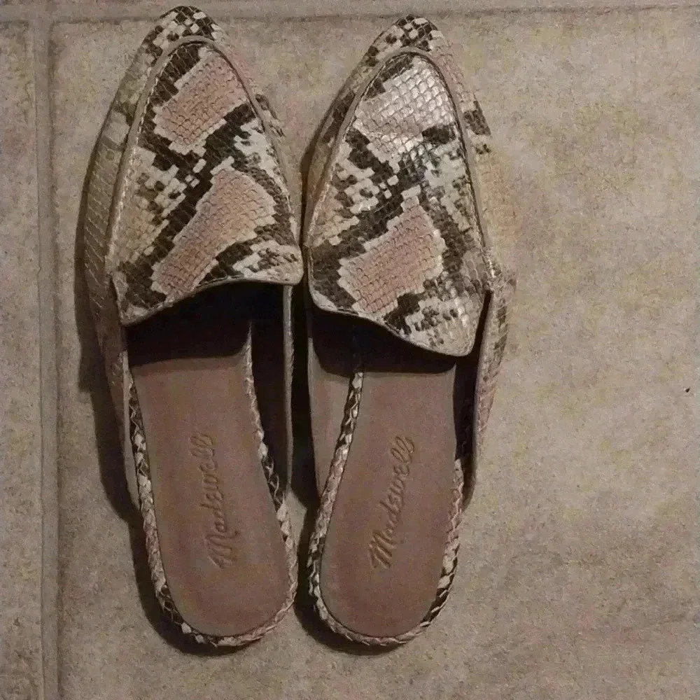 Madewell Snake Skin Leather Mules Size 6.5